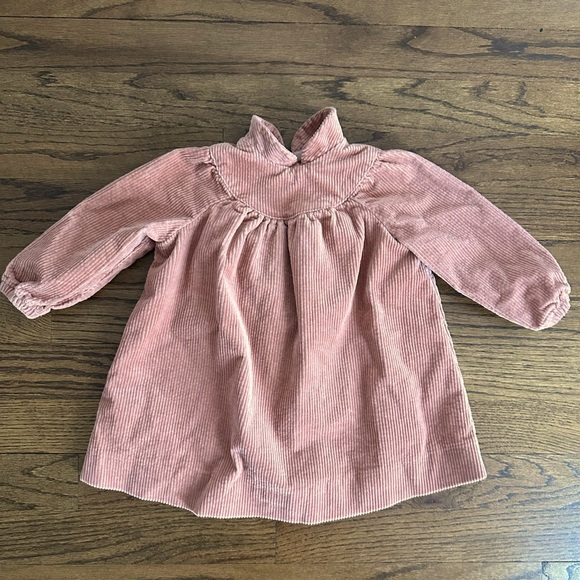 Bonpoint Long-sleeve Corduroy Dress in Peachy Pink, Size 12M - Picture 2 of 6